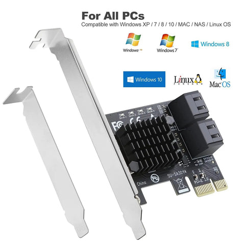 Four Port SATA 3 Gbps PCIe Expansion Card With Cables And Low Profile Bracket Non Raid Bootable System Disk Ready Gives 6Gbps Storage For Desktop PC And Workstation, silver bracket