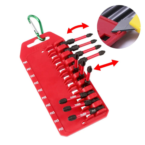 Impact Bit Set With Clip for Drill, 10-Piece Two Inch Length in Red Storage Clip, T10 to T40 Torx, Built Tough, Quarter Inch Hex Shank
