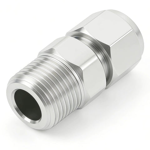 Closmos 304 stainless steel compression fitting, 3/8 in tube OD x 1/4 in NPT male, straight adapter
