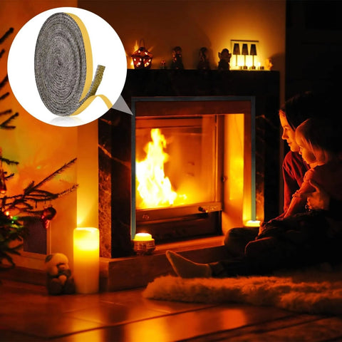 Close-up view of flat stove gasket tape coil; self-adhesive fiberglass, 1/8-inch thick, 3/8-inch wide, 118-inch long