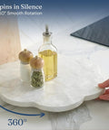 Genuine White Capiz Shell Rotating Lazy Susan Serving Tray For Dining Tables features scalloped design on a smooth 12 inch surface.