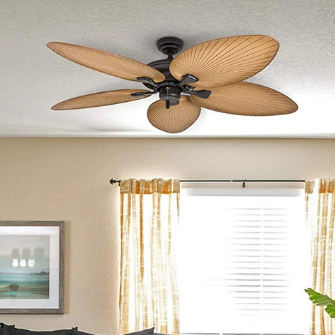 Palm Island 52 Inch Tropical Indoor Outdoor Ceiling Fan With No Light Pull Chain Two Mounting Options Five Palm Leaf Blades