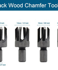 Top Tier 8 Piece Hardwood Plug Cutter Bit Set Features Standard And Four Tooth Chamfered Heads For Smooth Joint Repairs Made From Heavy Duty Carbon Steel. Set includes various sizes from 6mm to 16mm.