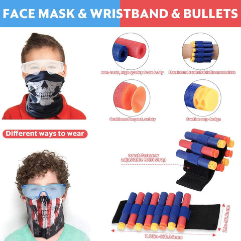 20 Pack Mini Foam Blaster Party Set For Kids 3-7 Includes 400 Soft Foam Darts, 20 Safety Goggles, 20 Face Masks displayed with kids