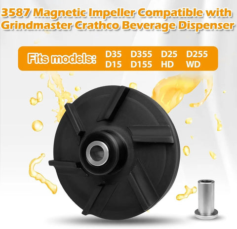 Three Pack Magnetic Impeller With 3220 Bearing Housing For D15 D155 D25 D255 D35 D355 Beverage Dispensers Replacement Parts Set Durable High Performance Easy Install For Commercial Coffee Stations black impeller and metal bearing