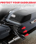 Badass Saddlebag Guard Crash Bar For Harley Touring Motorcycles showing heavy gauge steel protectors on a motorcycle saddlebag.