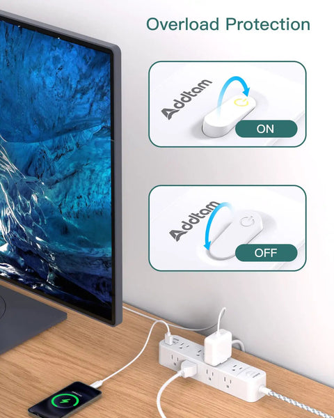 Surge Protector Power Strip With Twelve Outlets And Three USB Ports, Five Foot Extension Cord, Flat Plug, Wall Mount, ETL Listed, Space Saving Outlet Extender For Dorm, Home Office Or Workshop