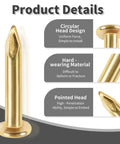 Hella Durable Copper Plated Tiny Hardware Nails 300 Pack Quarter Inch Gold Carbon Steel Fine Finish showing circular head and pointed design.