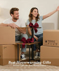 Couple surrounded by boxes with C Shaped End Table With 360 Degree Swivel Height Adjustable Sofa Side Table and bow