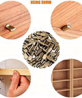 Solid Bronze Shelf Pins 100 Pack Cabinet Pegs For Straight Up Diy Fixes shown in use with wooden shelves and storage units.