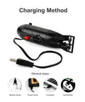 Mini RC Submarine for Kids With 6 Channel Remote Control Waterproof Diving Boat USB Charging Toy showing USB charging cable