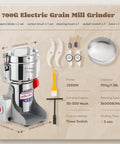 Beast Mode 2500W Electric Grain Mill Grinder For Wheat Corn Rice Pepper Herbs And Coffee Beans 700g Swing Jar 110V Stainless Steel Pulverizer with accessories displayed