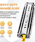 Beefy Locking Heavy Duty Drawer Slides with Full Extension Ball Bearing Rails, 210 lb Capacity, Ultra Durable Steel, Side Mount
