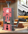 Go-To Manual Wire Stripper Machine showing dimensions and aluminum body with hand crank for 0.06 to 1.18 inch wires.