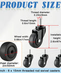Heavy Duty TPE Rubber Caster Wheels Set Of 4 1.5 To 2 Inch No Brake Stem Castors With 360 Degree Silent Spin M6 M8 M10 Threaded Stems 38 To 50mm Diameter 17mm Wide Fits Small Carts And Furniture, showing product size details
