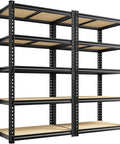 Two Pack Heavy Duty Garage Shelves Adjustable And Wobble Free Storage Racks For Garage Organization Durable Steel Shelving Units That Fit Tight Corners And Open Floor Space, 5-tier black steel shelving