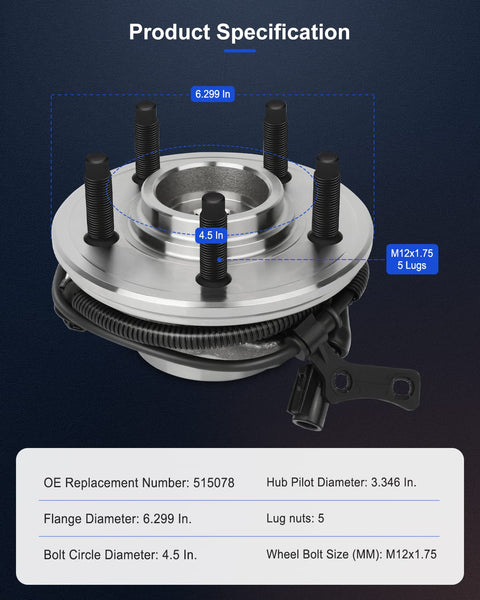 Front Wheel Hub And Bearing Assembly 515078 Drop In Direct Fit For Ford Explorer Sport Trac Mercury Mountaineer 2006 2010