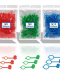 800 Pcs Zerk Fitting Dust Cover Caps Kit For M6 M8 M10 Polyethylene Plastic Red Blue Green Color Set in packaging.