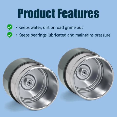 Trailer wheel bearing protector caps, metal with rubber seal for 1.980 hub bore, 2-pack