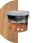 Master Color Oil White Wood Finish And Stain Plant Based Penetrating Oil 2.5L can with oak floor background