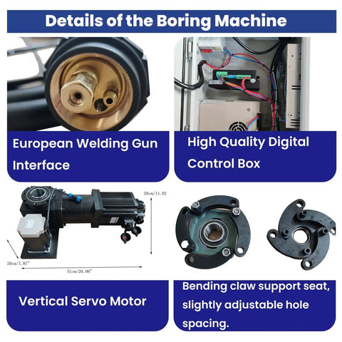 110V Portable Line Boring And Welding Machine Kit with 220V 100T Pressing Sleeve interface and digital control box details