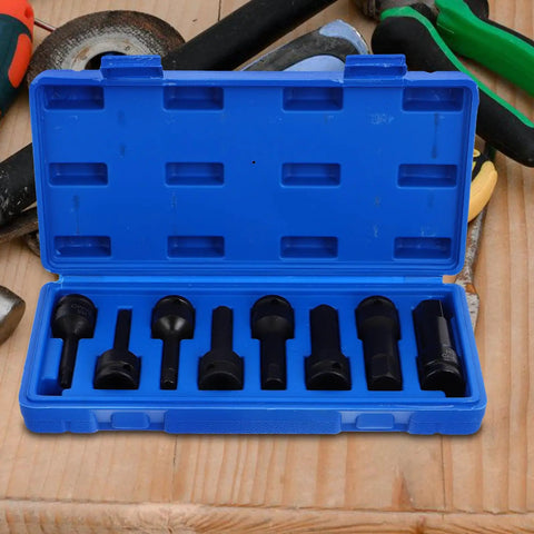 Amosfun 1/2 Inch Hex Drive Impact Socket Set featuring Eight Durable Pneumatic Air Wrench Sockets in blue case
