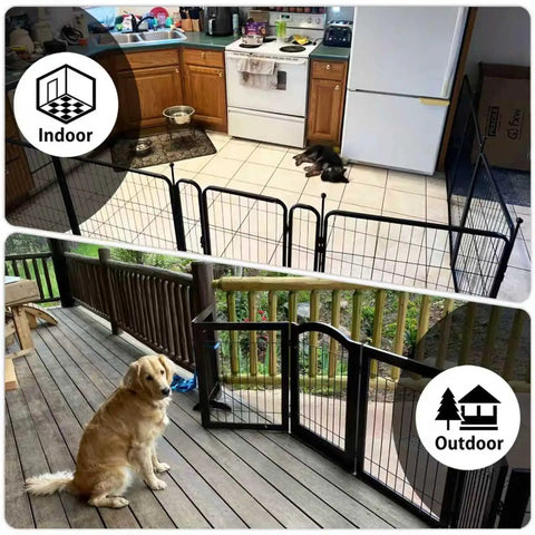 Four Pack Black Fence To Wall Anchors Securely Lock Down Dog Playpen And Pet Gates Compatible With FXW Systems, used indoors and outdoors.