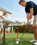 Men using Golf Swing Trainer Adjustable Height Practice Stand For Garden And Outdoor Use Muscle Memory Builder Pro Grade Durable Steel Construction Alignment Aid For Men Golfers Swing Training Equipment outdoors