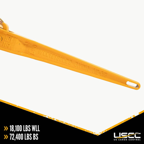 Close-up of Heavy Duty Ratchet Binder For One Half To Five Eighths Inch Chain Two Pack With 18,100 LBS Working Load, showing handle and markings.