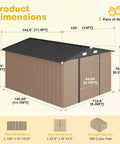 Diagram showing dimensions of Beefy 10x12 Ft Outdoor Metal Shed With Floor And Lockable Double Doors.