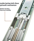 Close-up of a 20 Inch Double Spring Soft Close Drawer Slide with hydraulic mechanism for kitchen cabinets and furniture.