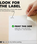 Hand peeling white matte sheet of Printable Vinyl Sticker Paper For Inkjet And Laser Printers, 8.5x11, showing front and back labels.