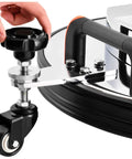 Corded High Speed Floor Burnisher, 20 Inch Cleaning Width, 120V, 1.5 HP, 1500 RPM, close-up of wheel and adjustment handle