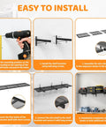 Two Pack Heavy Duty Garage Wall Shelves Set Wall Mounted Floating Storage Racks 320 Lbs Load Capacity Black Industrial Shelves For Basement Shop Shed Easy Install Built Tough Steel Construction, easy install steps
