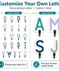 Hella Slick Personalized Wooden Wall Hook With Custom Letter Design For Super Kickass Towel Organization In Your Bathroom Bedroom Or Entryway Plus Fresh White Finish showing various letter options and colors.