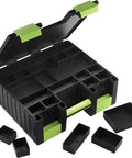 All-In-One Double-Sided Card Case For Cards And Gaming Accessories With 19 Removable Trays In 5 Sizes Holds 6 Commander Decks Or Up To 80 Cards Game Night Ready For Tokens Dice And Tools Black And Green.