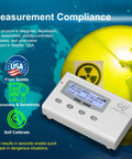 GMC-300S Geiger counter, white handheld radiation detector with LCD display and four control buttons (front view)