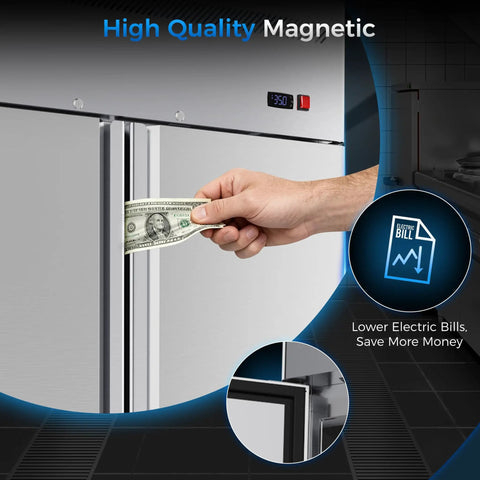 No Hassle 72 Inch Three Door Commercial Refrigerator Stainless Steel Reach In Upright Fridge with magnetic seal and money saving feature.