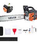 Heavy Duty Gas Chainsaw With 20 Inch Bar And 62cc Two Stroke Engine Delivers 3.8 HP Power Dual Fuel Tanks Non Slip Handle For Wood Cutting Tree Trimming And Land Clearing with accessories