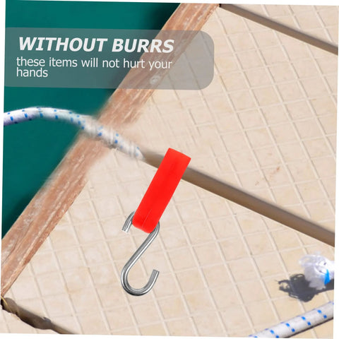Parliky pool float hanger hook close-up with red plastic clamp and metal hook