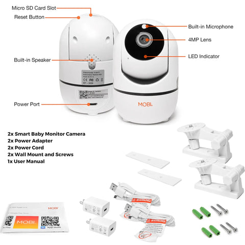 1080P HD WiFi Pan Tilt Indoor Security Camera With Night Vision Motion Detection Two Way Audio Cloud And SD Card Storage Two Pack components