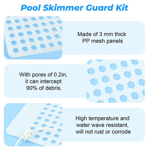 Pool Skimmer Guard Kit with 3mm PP mesh panels, intercepts debris, heat and water wave resistant, keeps water clean