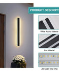 Outdoor Wall Light 20W LED Sconce, Extra Long 35.4 Inch Exterior Fixture, mounted on wall by door, with acrylic and iron details shown