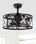 Neojoyoenix 20" 'Industrial Ceiling Fan with Remote Control,3 Speed,AC Motor, Timing,5 PC Blades Small Size - for Bedroom, Living Room ,  NOT Included Bulbs ,  Matte Black, viewed from below with exposed blades.