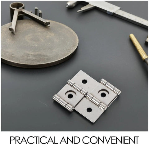Four Pack Retro Iron Hinges With Dope Vintage Vibe Square Cabinet Hinges against tools on a black surface