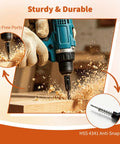 Heavy Duty Self Centering Drill Bit Set With Spring Guide Quarter Inch Hex Shank Kit For Cabinet Hinges Door Plates in use with drill.