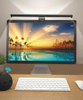 Monitor Light Bar With Remote for Eye Comfort and No Glare Screen Lighting on a 15 to 27 inch desktop monitor setup with desk accessories