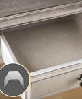 Heavy Duty Metal Drawer Stops For Dresser Track Guide Glides 24 Pack displayed on a dresser drawer, alloy steel material, close-up view.