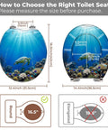 Image showing measurements for Round Resin Quiet Close Toilet Seat Cover for Bathroom, detailing size options.