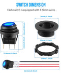 Dimensions of Waterproof 12V Toggle Switch Kit 2 Pack With Heavy Duty Blue LED Light Round Rocker Panel 6 Terminal 20cm Wires